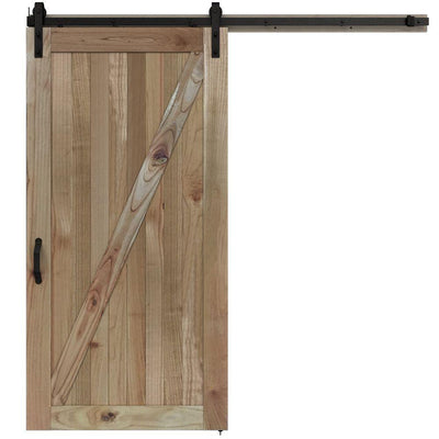36 in. x 84 in. Rustic Unfinished Wood Sliding Barn Door with Hardware Kit - Super Arbor