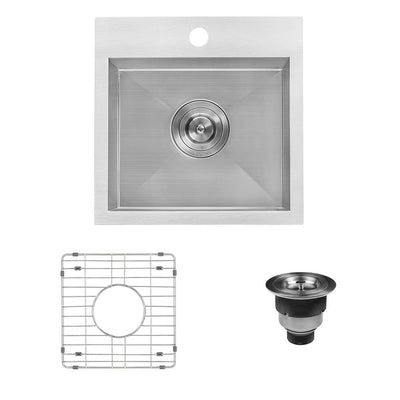 15 in. Drop-in Single Bowl 16-Gauge Stainless Steel Square Topmount Bar Prep Kitchen Sink - Super Arbor