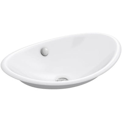 KOHLER Iron Plains Vessel Cast Iron Bathroom Sink in White with Painted Underside and Overflow - Super Arbor
