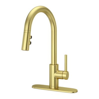 Stellen Single-Handle Pull-Down Sprayer Kitchen Faucet in Brushed Gold - Super Arbor