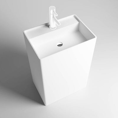 Dyconn Square Freestanding Solid Surface Pedestal Bathroom Sink in Matte White
