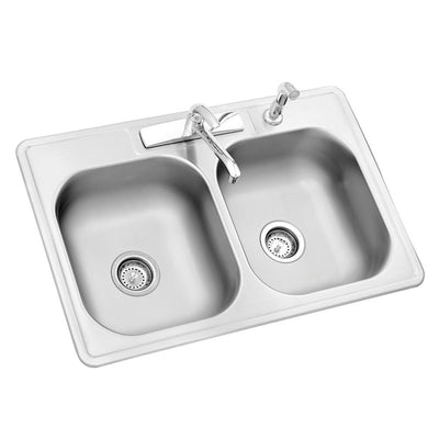 All-in-One Drop-In Stainless Steel 33 in. 4-Hole Double Bowl Kitchen Sink - Super Arbor