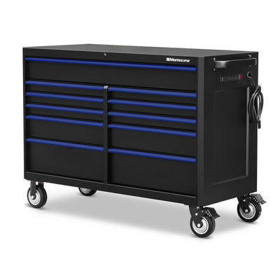 56 in. x 24 in. 11-Drawer Roller Cabinet Tool Chest with Power and USB Outlets in Black and Blue - Super Arbor