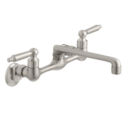 Builders 2-Handle Wall Mount Low-Arc Standard Kitchen Faucet in Stainless Steel - Super Arbor