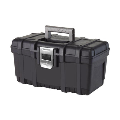 16 in. Plastic Portable Tool Box with Metal Latch (1.6 mm) in Black - Super Arbor