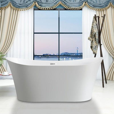 Calais 67 in. Acrylic Flatbottom Freestanding Bathtub in White - Super Arbor