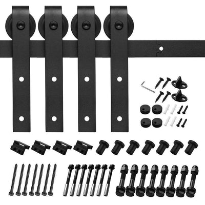 9 ft./108 in. Black Steel Sliding Barn Door Track and Hardware Kit for Double Doors with Floor Guide - Super Arbor