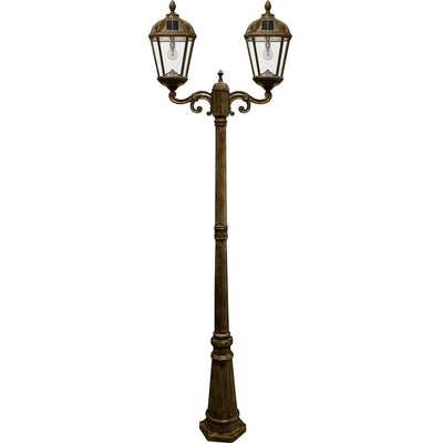 Royal Bulb Series 2-Head Weathered Bronze Integrated LED Outdoor Solar Lamp Post with the GS Solar LED Light Bulb - Super Arbor