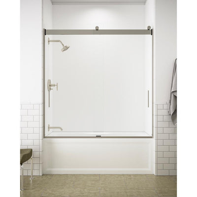 Levity 59 in. x 62 in. Semi-Frameless Sliding Tub Door in Nickel with Handle - Super Arbor