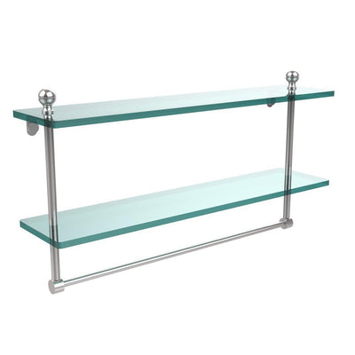 Mambo 22 in. L  x 12 in. H  x 5 in. W 2-Tier Clear Glass Bathroom Shelf with Towel Bar in Polished Chrome - Super Arbor