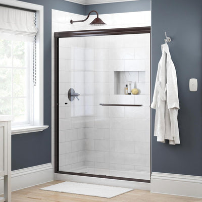 Simplicity 60 in. x 70 in. Semi-Frameless Traditional Sliding Shower Door in Bronze with Clear Glass - Super Arbor