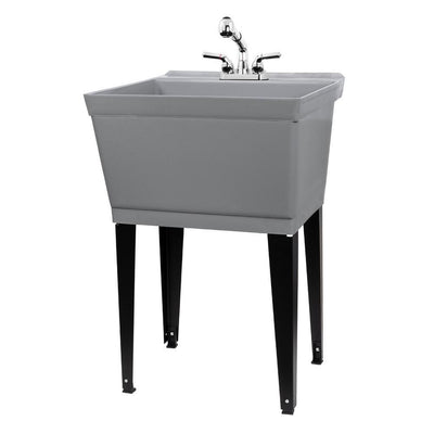 Complete 22.875 in. x 23.5 in. Grey 19 Gal. Utility Sink Set with Non-Metallic Chrome Finish Pull-Out Faucet - Super Arbor