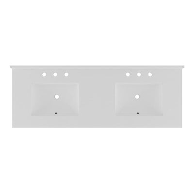 61 in. W x 22 in. D Quartz Double Basin Vanity Top in Snow White with White Basins - Super Arbor