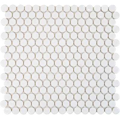 Merola Tile     Hudson Penny Round Glossy White 12 in. x 12-5/8 in. x 5 mm Porcelain Mosaic Tile (10.74 sq. ft. / case)