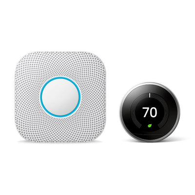 Nest Learning Thermostat 3rd Gen in Stainless Steel and Nest Protect Battery Smoke and Carbon Monoxide Detector - Super Arbor