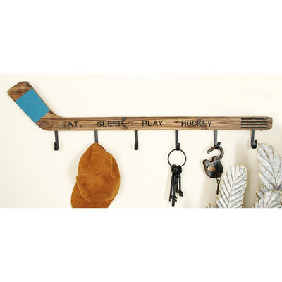 40 in. W x 11 in. H Hockey Stick Wall Hook Rack in Distressed Brown and Black - Super Arbor