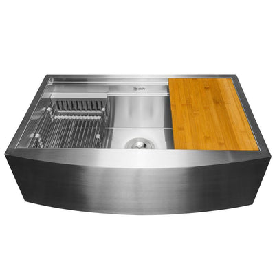 Handcrafted All-in-One Apron Mount 33 in. x 20 in. x 9 in. Single Bowl Kitchen Sink in Stainless Steel with Accessories - Super Arbor