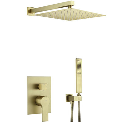 1-Spray Patterns with 2.66 GPM 12 in. Wall Mount Dual Shower Heads with Rough-In Valve Body and Trim in Brushed Gold - Super Arbor