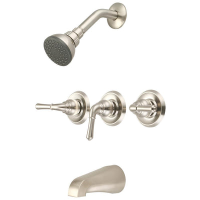 Elite 3-Handle 1-Spray Tub and Shower Faucet in Brushed Nickel (Valve Included) - Super Arbor