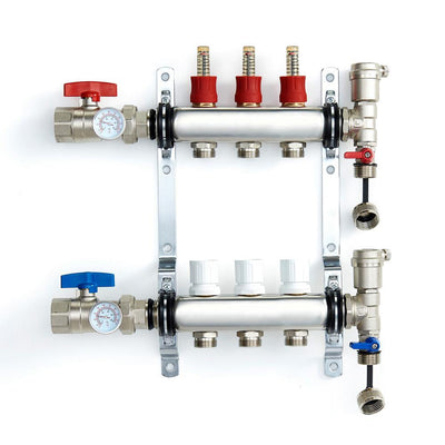 1 in. NPT Inlet x 1/2 in. Stainless Steel Compression Connection 3-Outlet Radiant Heating Manifold
