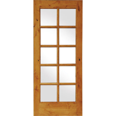 36 in. x 80 in. Rustic Knotty Alder Wood 10-Lite Clear Tempered Glass TDL Stainable Interior Door Slab - Super Arbor