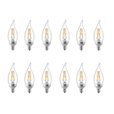 Philips 25-Watt Equivalent B11 Dimmable Warm Glow Dimming Effect LED Candle Light Bulb Bent Tip E12 Soft White (2700K) (12-Pack) - Super Arbor