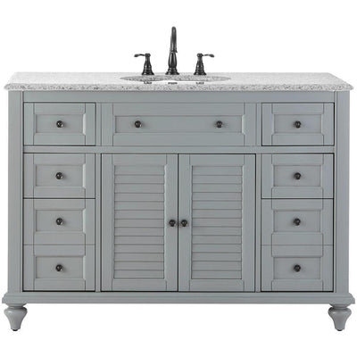 Hamilton Shutter 49.5 in. W x 22 in. D Bath Bath Vanity in Grey with Granite Vanity Top in Grey with White Sink - Super Arbor