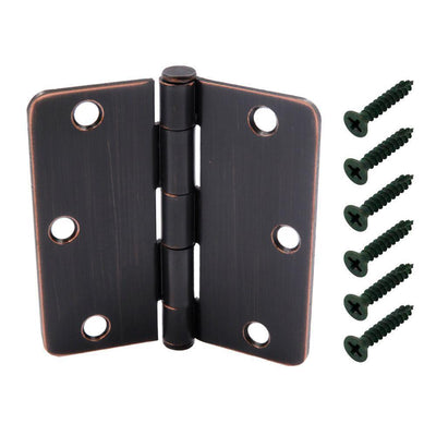 3-1/2 in. x 1/4 in. Radius Brushed Oil-Rubbed Bronze Door Hinge Value Pack (24-Pack) - Super Arbor