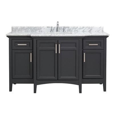 Sassy 60 in. W x 22 in. D Vanity in Dark Charcoal with Marble Vanity Top in White with White Sink - Super Arbor