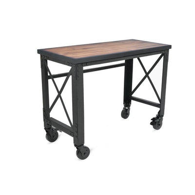 46 in. x 24 in. Rolling Industrial Worktable Desk with Solid Wood Top - Super Arbor