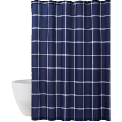 Printed Windowpane 72 in. White/Navy Shower Curtain - Super Arbor