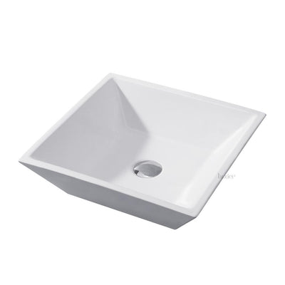 LUXIER Flat Square Bathroom Ceramic Vessel Sink Art Basin in White - Super Arbor