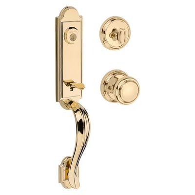 Prestige Avendale Single Cylinder Lifetime Polished Brass Door Handleset with Alcott Door Knob feat SmartKey Security - Super Arbor