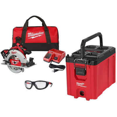 M18 18-Volt Lithium-Ion Brushless Cordless 7-1/4 in. Circular Saw Kit and PACKOUT 10 in. Compact Tool Box - Super Arbor