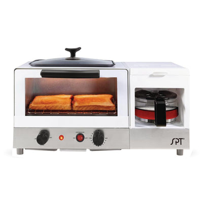 Breakfast Center 1450 W 2-Slice White and Stainless Steel Toaster Oven with Griddle and Coffee Maker - Super Arbor