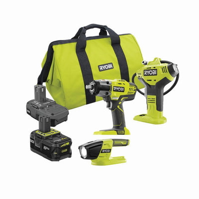 ONE+ 18V Cordless 1/2 in. Impact Wrench, Inflator, LED Light Kit w/(1)4.0Ah, (1)1.5Ah Battery, Bag, Charger Not Included - Super Arbor