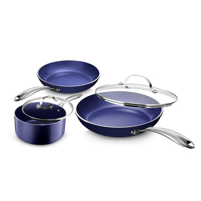 Classic Blue 10-Piece Aluminum Ultra-Durable Non-Stick Diamond Infused Cookware Set with Glass Lids - Super Arbor