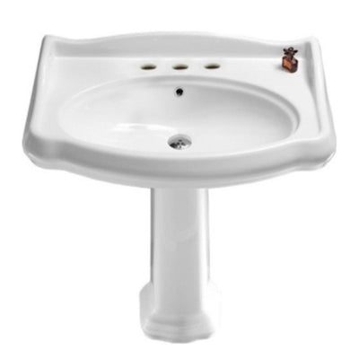 Nameeks Traditional Pedestal Sink in White with 3 Faucet Holes - Super Arbor