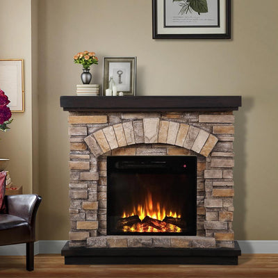 36 in. Freestanding Electric Fireplace in Tan - Super Arbor