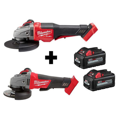 M18 FUEL 18-Volt 4-1/2 in./5 in. Cordless Grinder with Paddle Switch with Braking Grinder & (2) M18 6.0 Batteries - Super Arbor