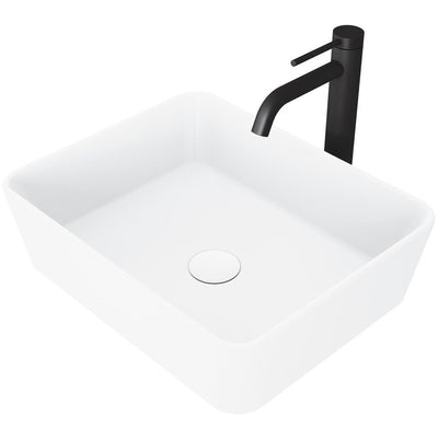 Marigold Vessel Sink in White with Faucet in Matte Black - Super Arbor