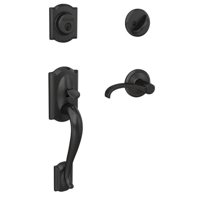 Custom Camelot Matte Black Single Cylinder Door Handleset with Whitney Door Lever and Alden Trim - Super Arbor