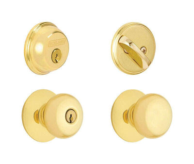 Schlage Plymouth Bright Brass Knob and Single Cylinder Deadbolt ANSI Grade 2 1-3/4 in.