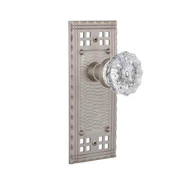 Craftsman Plate 2-3/8 in. Backset Satin Nickel Privacy Bed/Bath Crystal Glass Door Knob - Super Arbor