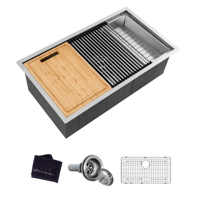 All-in-One Undermount Stainless Steel 27 in. Single Bowl Kitchen Workstation Sink with Accessories Kit - Super Arbor