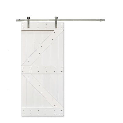K Series 30 in. x 84 in. White Knotty Pine Wood Interior Sliding Barn Door with Stainless Steel Hardware Kit - Super Arbor