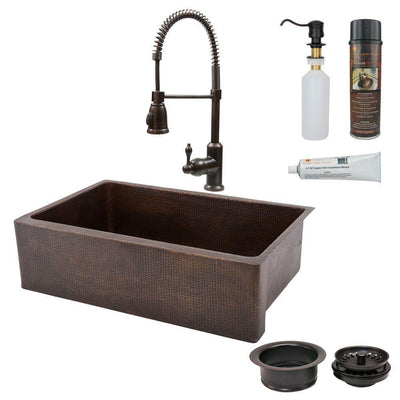 All-in-One Farmhouse Apron-Front Copper 33 in. 0-Hole Single Basin Kitchen Sink in Oil Rubbed Bronze - Super Arbor