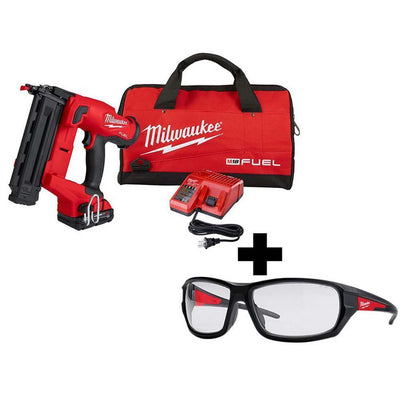 M18 FUEL 18-Volt 18-Gauge Lithium-Ion Brushless Cordless Gen II Brad Nailer and Clear Performance Safety Glasses - Super Arbor