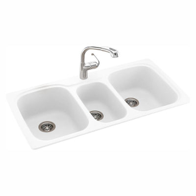Drop-In/Undermount Solid Surface 44 in. 1-Hole 40/20/40 Triple Bowl Kitchen Sink in White - Super Arbor