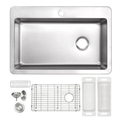 Offset Drain Kitchen Sink 16 Gauge Stainless Steel (33 in. x 22 in. Drop-In Top Mount) - Super Arbor